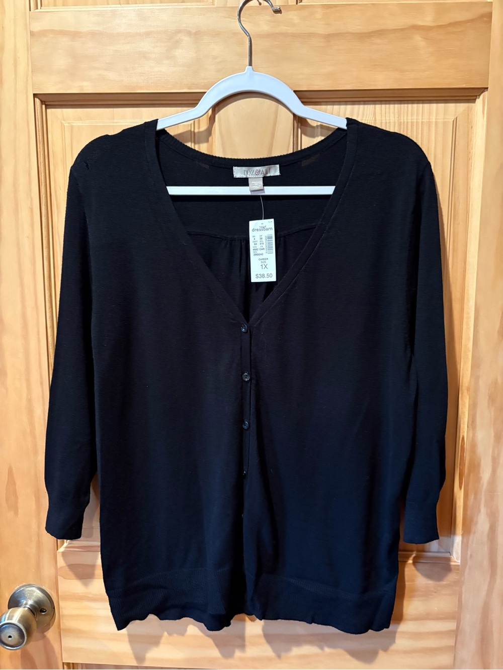 Roz & Ali women's plus-size V-neck cardigan sweater black size 1X